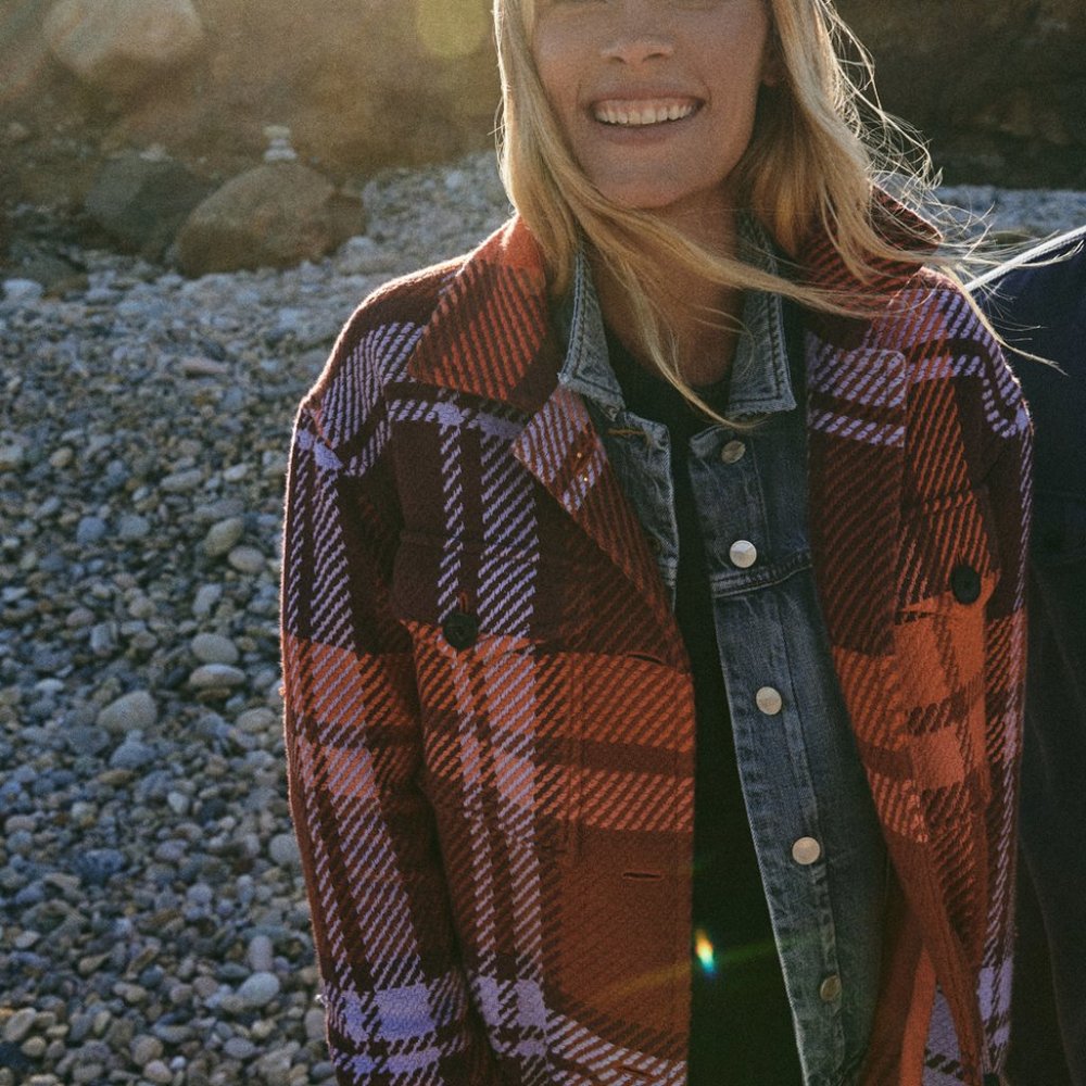 Outerknown Cloud Weave Shirt Jacket, Plum Addison Plaid